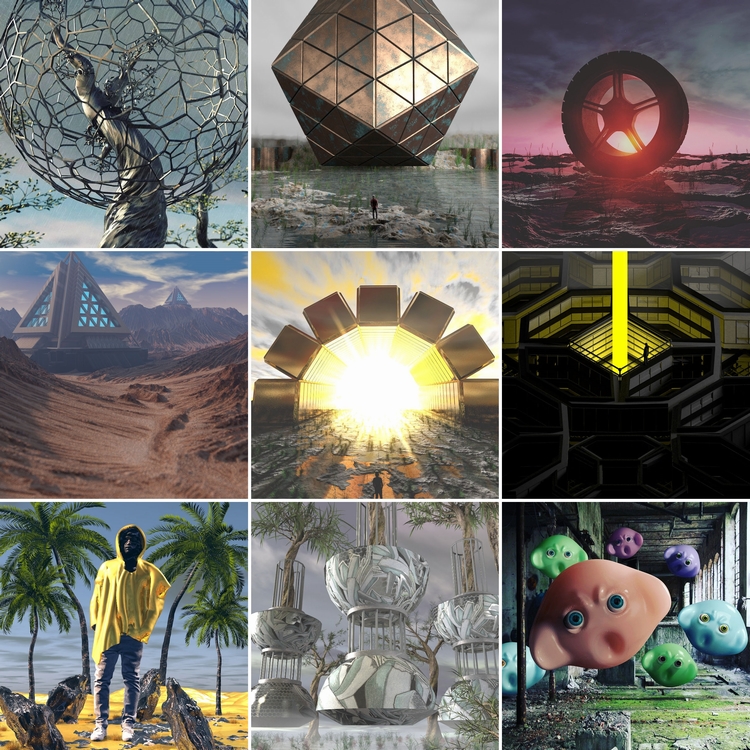 图片[3]-C4D创意场景巫师花卉山洞科幻几何宇航员建筑夜晚外星球模型素材-cg男孩
