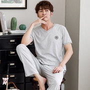 Mens pajama symmy nửa tay áo quần trên một mảnh bông và lanh một mảnh mùa hè mùa hè quần áo nhà cotton có thể đi ra ngoài.