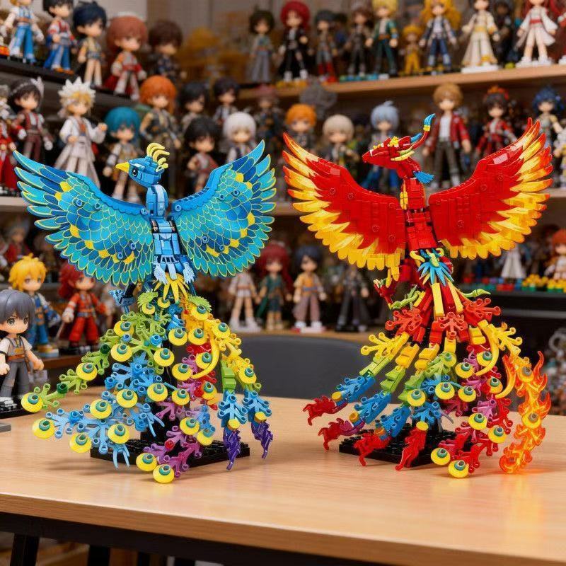 Phoenix Singing in the Morning Light, Peacock Spreading Its Wings, Compatible with Lego Wooden Dragon and Phoenix Auspicious Model Assembly Toys for Children and Boys, Gift