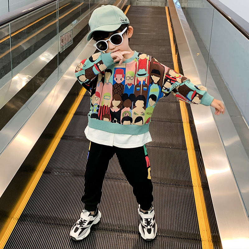 Boys Spring Sweatshirt Set 2022 New Kids Spring and Autumn Handsome Sports Baby Autumn Foreign Clothes Tide