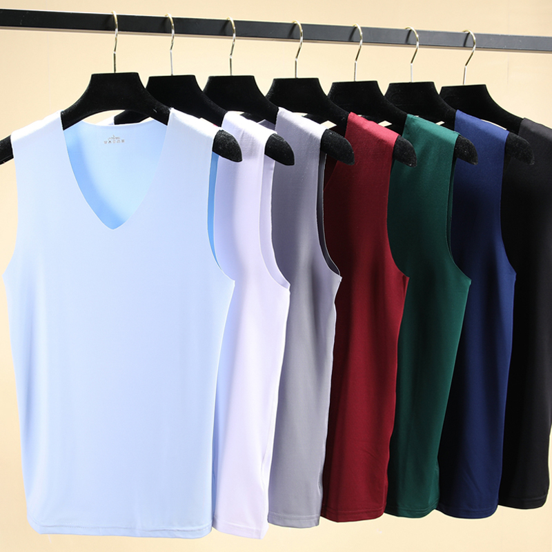 Ice silk vest men's thin slim summer youth sports sleeveless T-shirt no ...