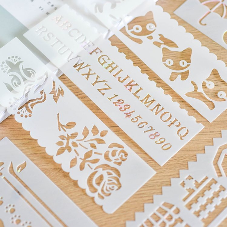 New 8 sets of small painting templates building animal flowers and grass letters DIY photo album hand account painting template