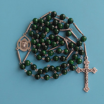 Candida Prayer Supplies Green Jade Medullary 8mm Pure Handmade Rose Prayer Beads Ornaments Catholic Holy Signs of St.