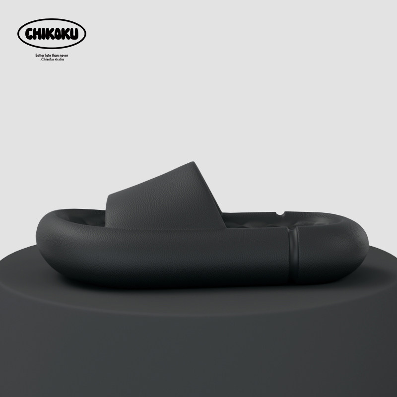 chikoku Korean slippers male summer home indoor size cold drag soft couple step feeling thick bottom slippers female