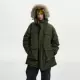 Зеленый пуховик с капюшоном, длина миди