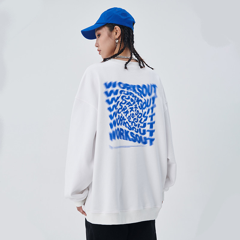 WORKSOUT (WKST) Guochao brand blurred twisted letter printing thick cotton T men and women loose round neck trend hip hop