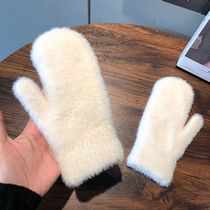 Gloves Women Winter Cute Students Warm Antifreeze Bike Imitation Water Mink Hairy Korean Version Plus Suede Thickened full-pack refer to double layer