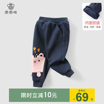 Girls plus velvet pants autumn and winter wear childrens baby thick knitted pants baby childrens Joker casual pants