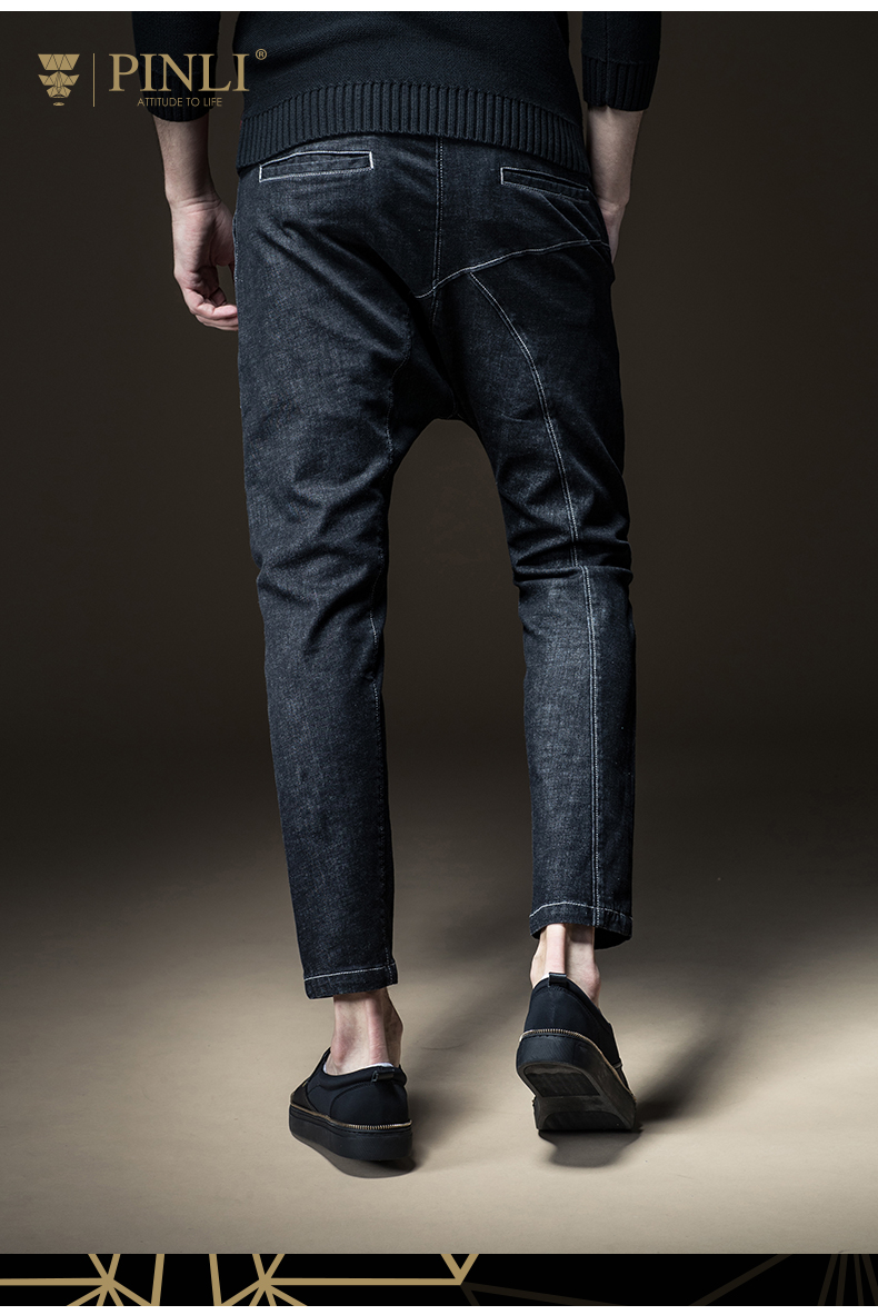 PINLI quần áo nam thêu harem quần denim quần tây nam chân mỏng quần thường - Quần jean đồ nam đẹp