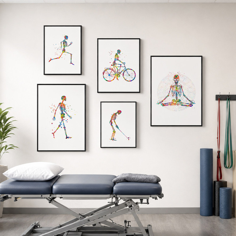 Colorful Sports Rehabilitation Human Skeleton Wall Art for Gym, Physical Therapy Center, Doctor's Office Wall Soft Decoration