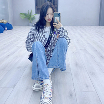 The correct version of Yang Mi Cheng Xiao with the same welldond full print logo knitted cardigan wool coat female spring and autumn new