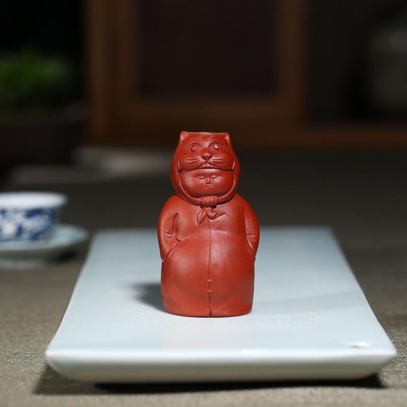 Yixing purple sand famous handmade tea pet tiger head doll sculpture ornament clear cement household tea set gift box collection