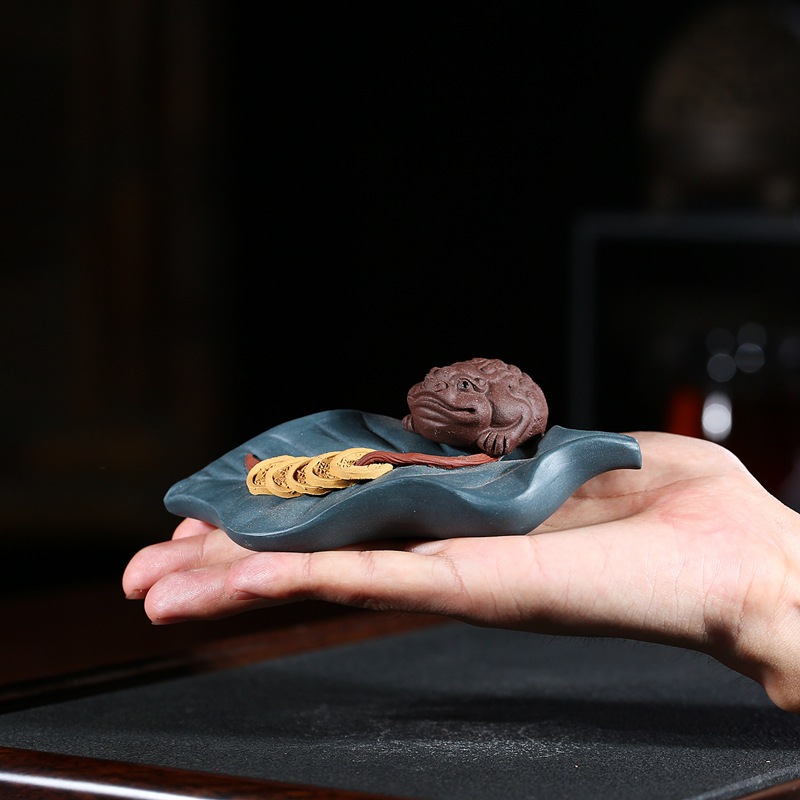 Original ore traditional tea pet Yixing famous hand-made purple sand lucky gold toad tea tray ornaments creative household tea set collection