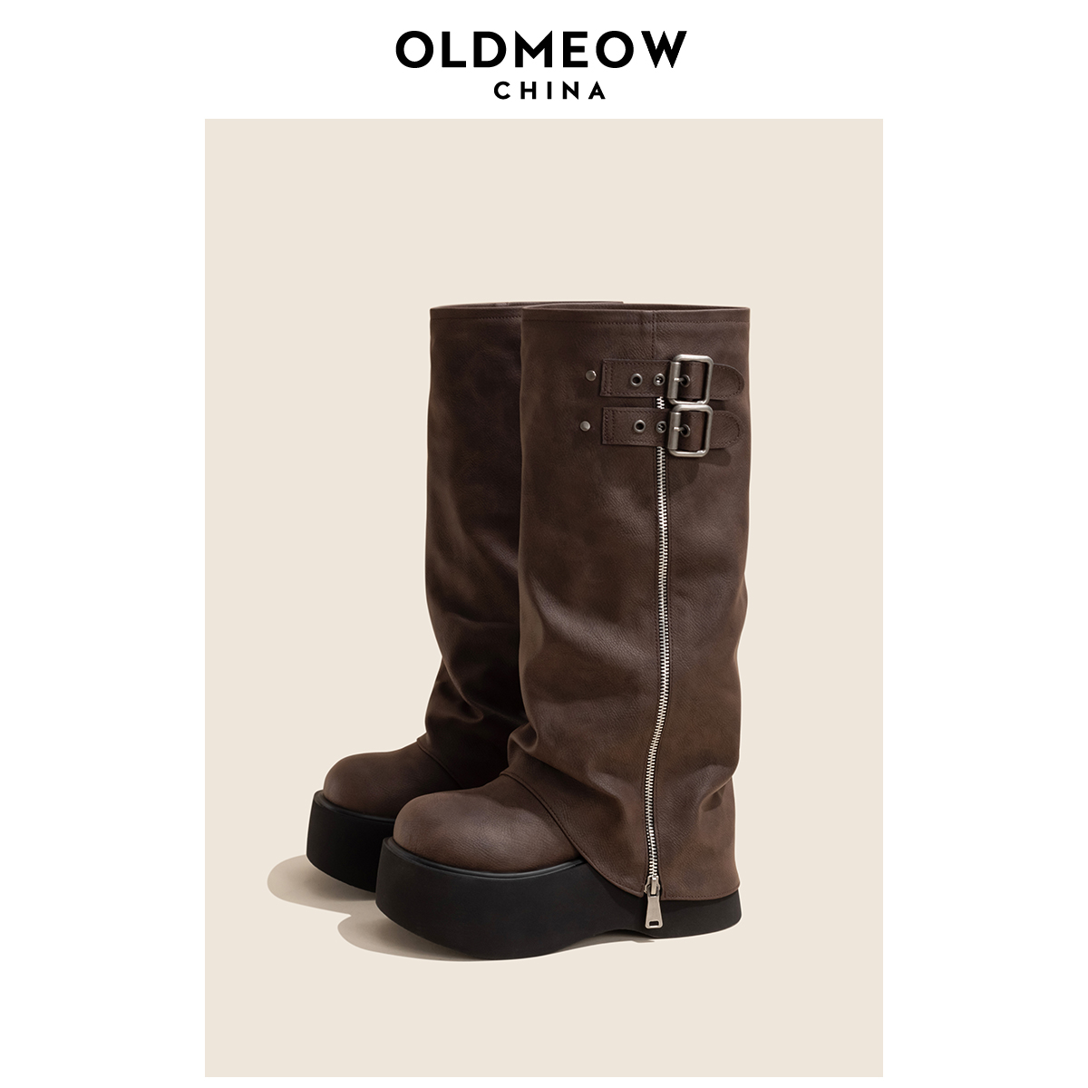 ラオミャオの店の厚底で身長が上がる女性用ロングブーツ。2025年新作の本革ロングブーツ。小柄な人向け。ズボンの脚と厚底騎士ブーツ付き。