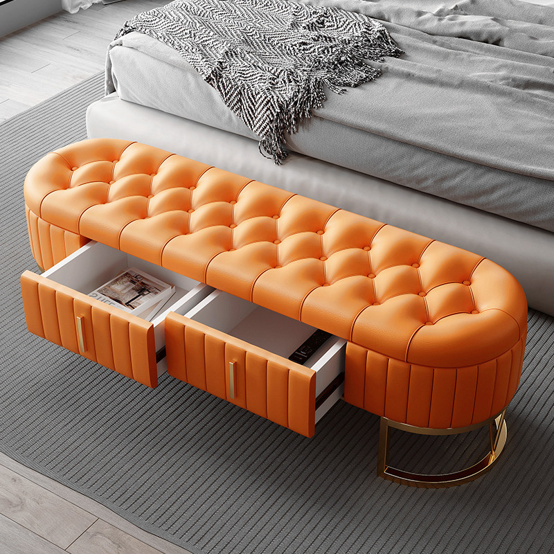 Nordic luxury lavish room with long sofa stool clothing shoe store changing bedroom bedbench with storage