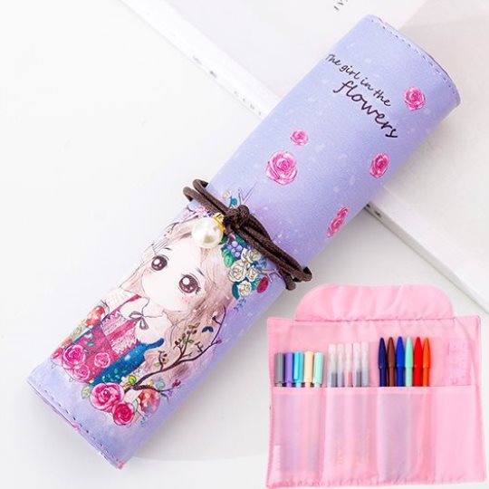 Canvas - Forest - Purple - ~lovely Pencil case Girlish heart love powder solar system Roll type Pen bag Pencil bag simple Nordic style