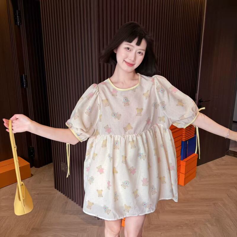 Wyd Little Cherry【Cute Little Bear】Korean-Style Round-Neck Doll Dress with 4 Buttons on the Back