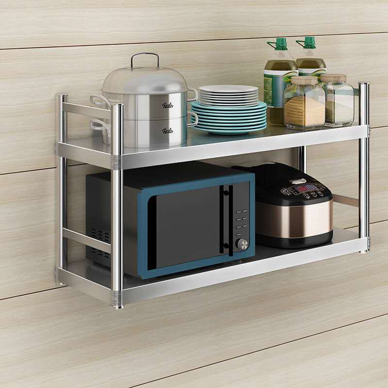 Kitchen Wall Shelving Hanger Hotel Wall-mounted Two Layers Stainless Steel Bilayer Condiment Upper Wall Shelf Suspension