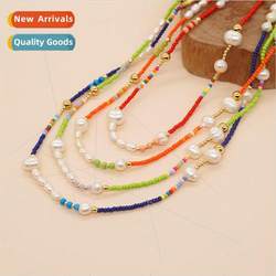 ອອກແບບ Bohemian Style Collarbone Chain Colorful Rice Beads P