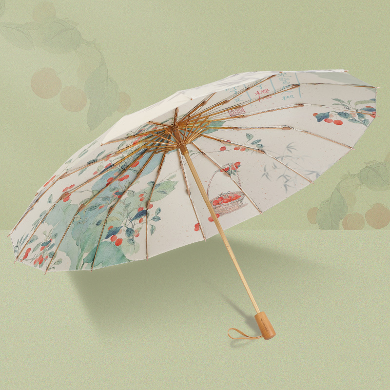 Vonlilienfeld Chinese Style Umbrella 16-Rib Folding Double-Layer Umbrella New Chinese Style Super Strong Sun Protection Umbrella Rain or Shine Umbrella