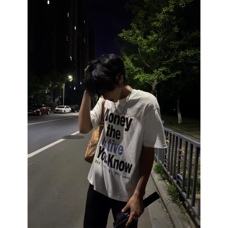 American-Style Trendy Brand Letter-Print Heavy Cotton Short-Sleeve T-Shirt for Men, Summer Loose Fit Top for Teenagers and Middle School Students American-Style Trendy Brand Letter-Print Heavy Cotton Short-Sleeve T-Shirt for Men, Summer Loose Fit Top for Teenagers and Middle School Students