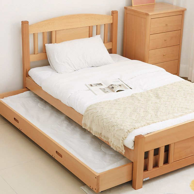 Meilong Weihua all solid wood bed beech bed push-pull bed simple small apartment 1 meter 1 2 meters single bed children's bed