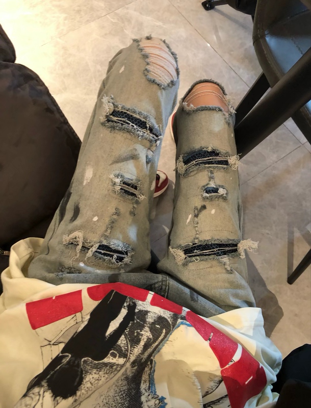 High Street Blue Diamond Jeans with Splatter Blue Ink, Fog Diamond-Studded Ripped Jeans, Trendy Unisex Slim-Fit Stretch Pants