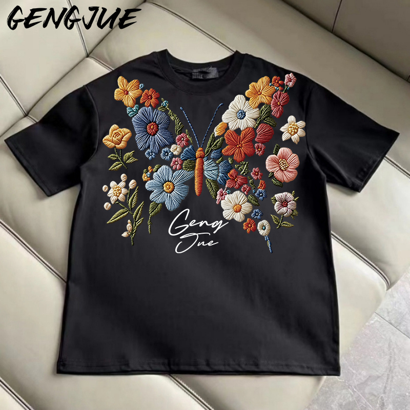 【Trendy Print】Summer Heavyweight Pure Cotton Short-Sleeve T-Shirt for Men and Women, Student Korean Style Versatile Half-Sleeve ins Top