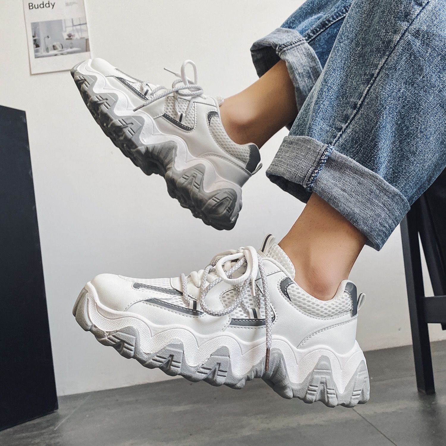 2022 autumn new wave bottom dad shoes men's thick bottom net red trend all-match sports casual shoes ins tide