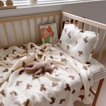 Mengbi Baby ins pure cotton four-layer gauze blanket soft and waxy bear print childrens baby cover towel blanket