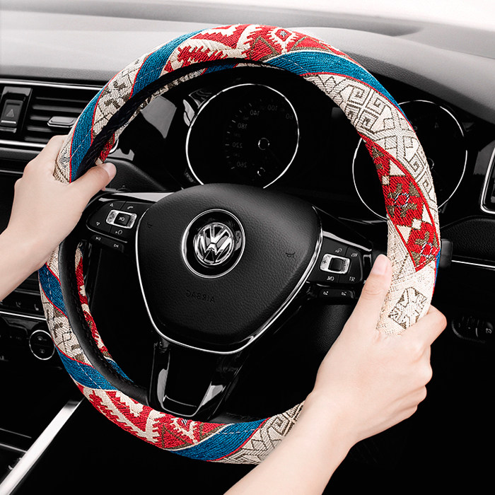 National Wind Steam Vehicle Steering Wheel Cover On-board Winter Warm Anti-Slip Breathable Sweat Absorption Sweat Seasons Universal Creativity Combine The Sleeve