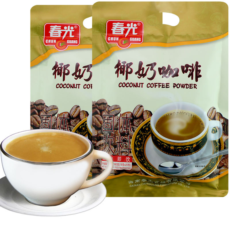 Chunguang Coconut Milk Coffee 360g X 2 Bags 3-in-1 Instant Coffee Specialty from Sanya, Hainan, Coconut Milk Flavored Drink