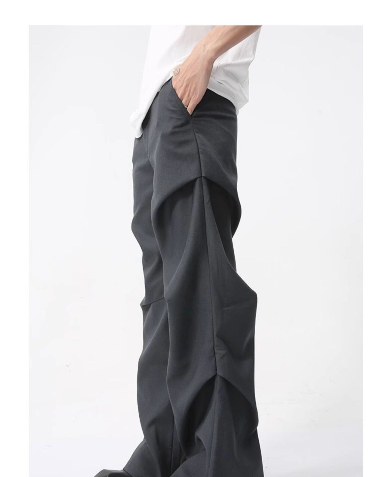 Зичен Зичен оригинал микро Ба брюки мужской сложить швабрый драпировка твердый личность дизайн смысл случайный брюки 