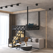 Iron elevated bed under bed minimal dormitory small-room double bed semi-suspended bed with ladder cabinet iron frame bed