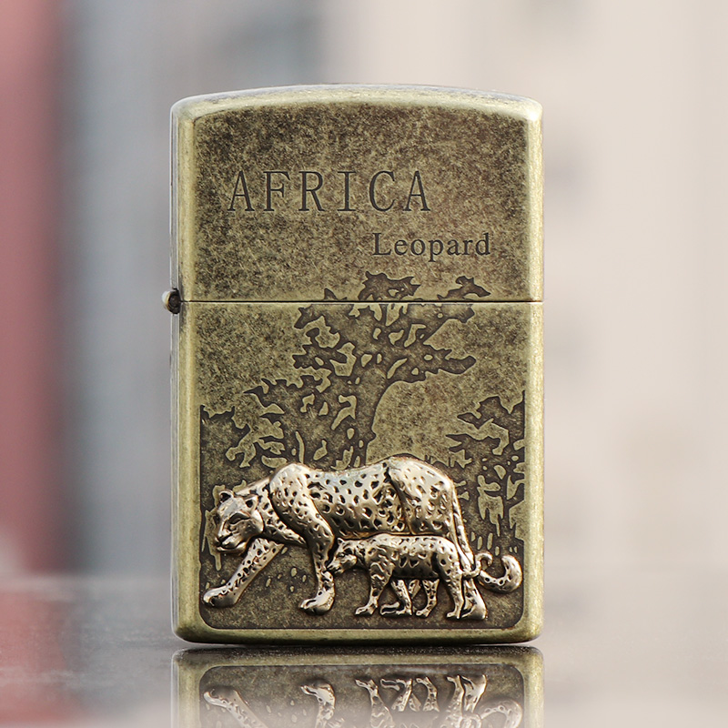 Kerosene Lighter Pure Bronze Vintage Old Grinding Wheel Style Creative Personality African Leopard with windproof lighter men