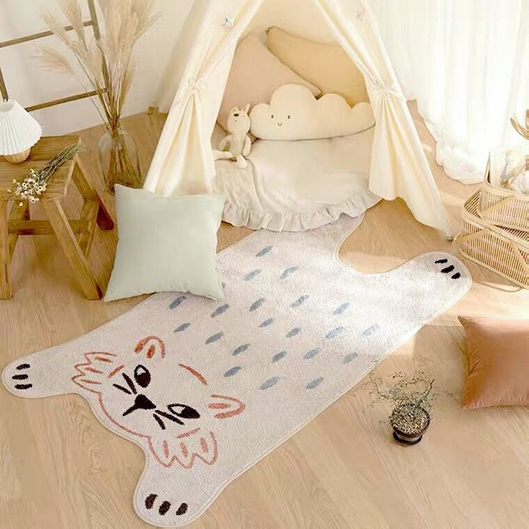 Nordic Ins Cartoon Carpets Cat Thicken Sheep Lamb Suede Absorbent Non-slip Girl Bedroom Bedside Blanket Tent Ground Mat