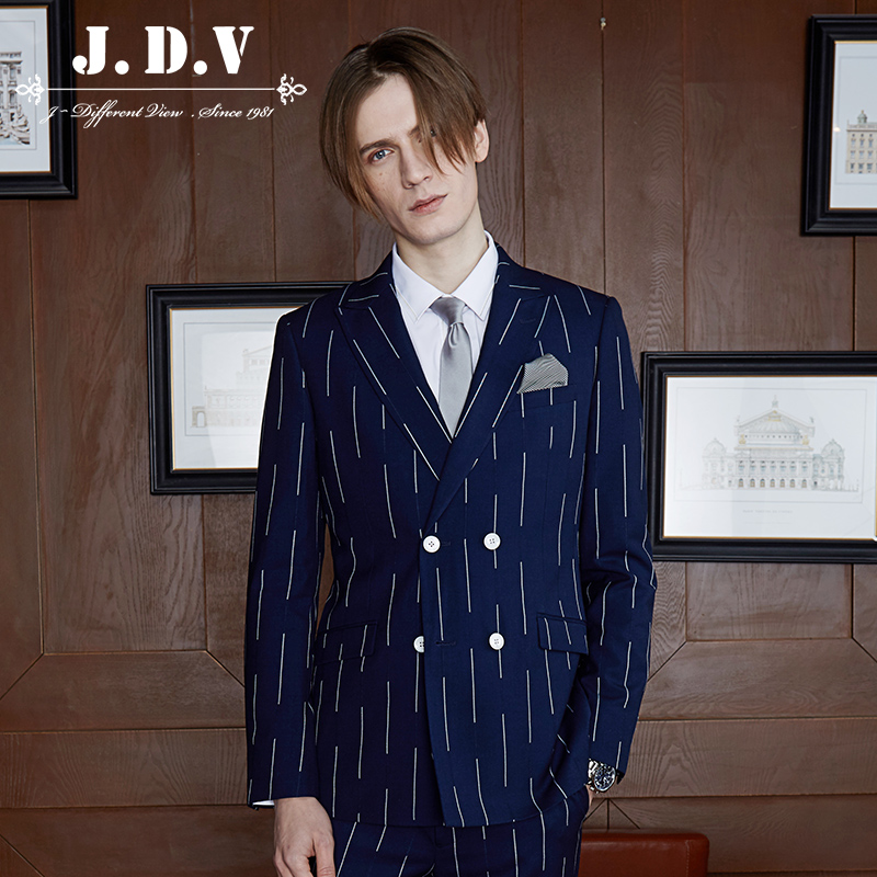 Nam thu nam Casual Suit sọc đúp Cut Suit Jacket nam SMJ7033BLU