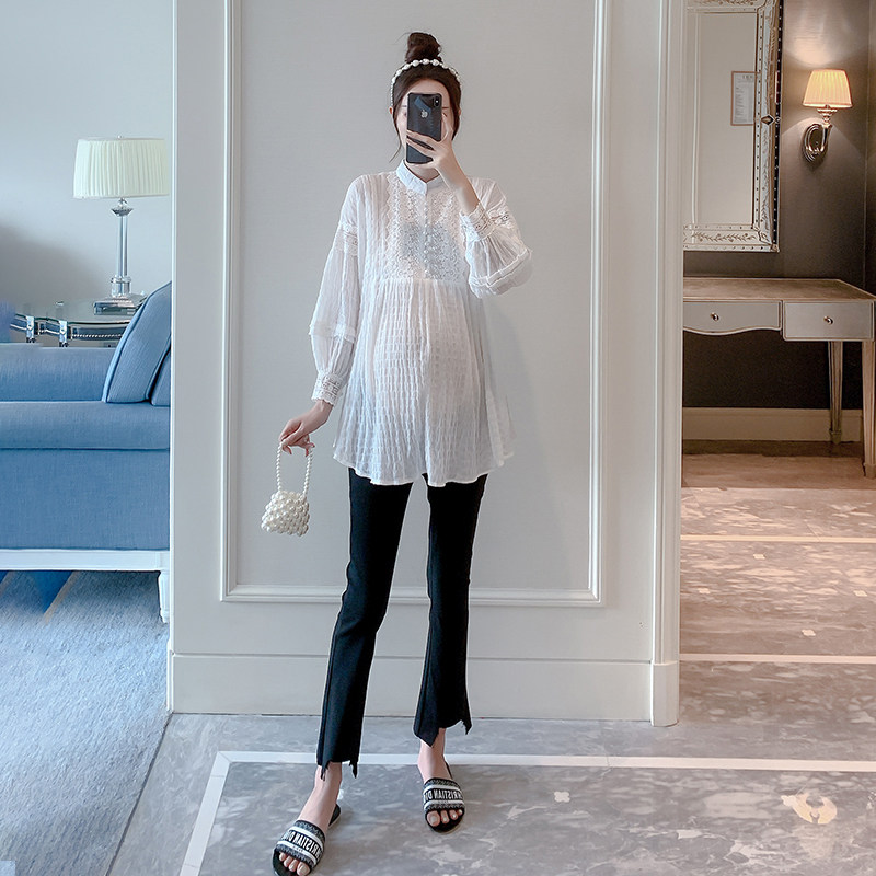 New maternity long-sleeved lace shirt 2020 hot mom fashion spring and autumn loose Korean version chiffon shirt top tide