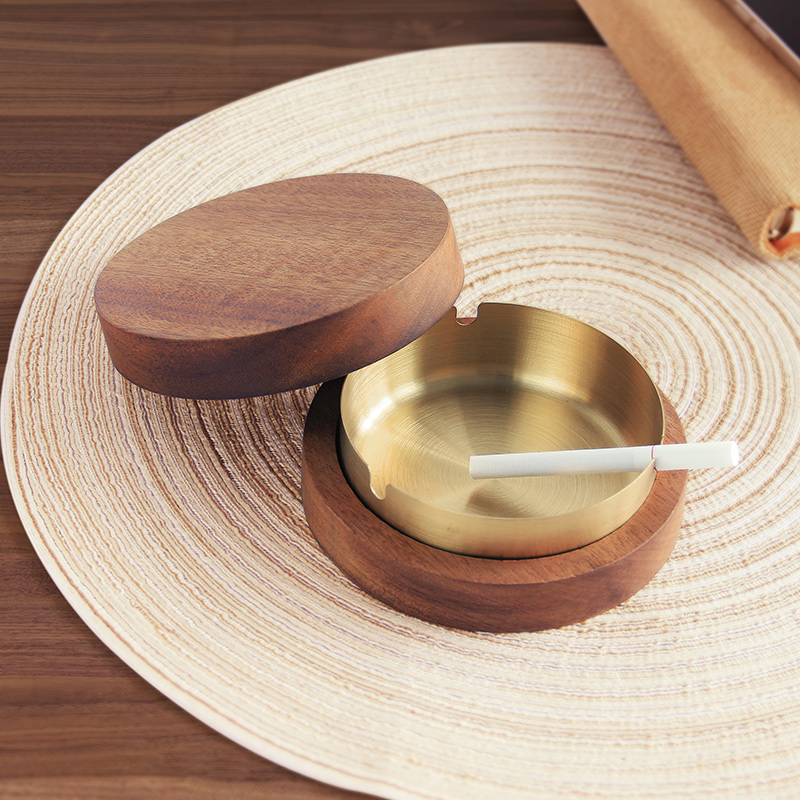 Walnuts Solid Wood Ashtrays With Cover Fly Ash Superior Creative Light Luxury Merchants With Living Room Office Ashtrays-Taobao