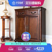 American full solid wood shoe cabinet double-sided small apartment simple two-door porch cabinet European three-door locker door home