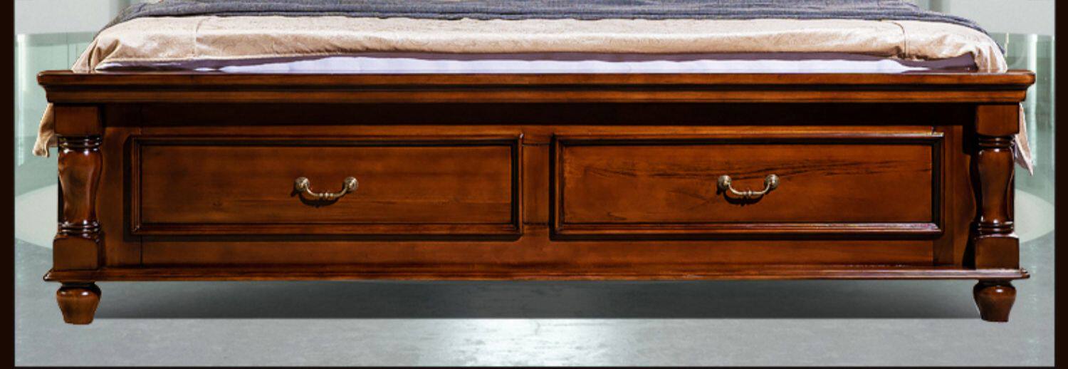 Кровать из массива дерева 别墅床高端美式真皮床主卧大床1米8实木软包床结婚家具复古双人床 Earl of San Benedetto