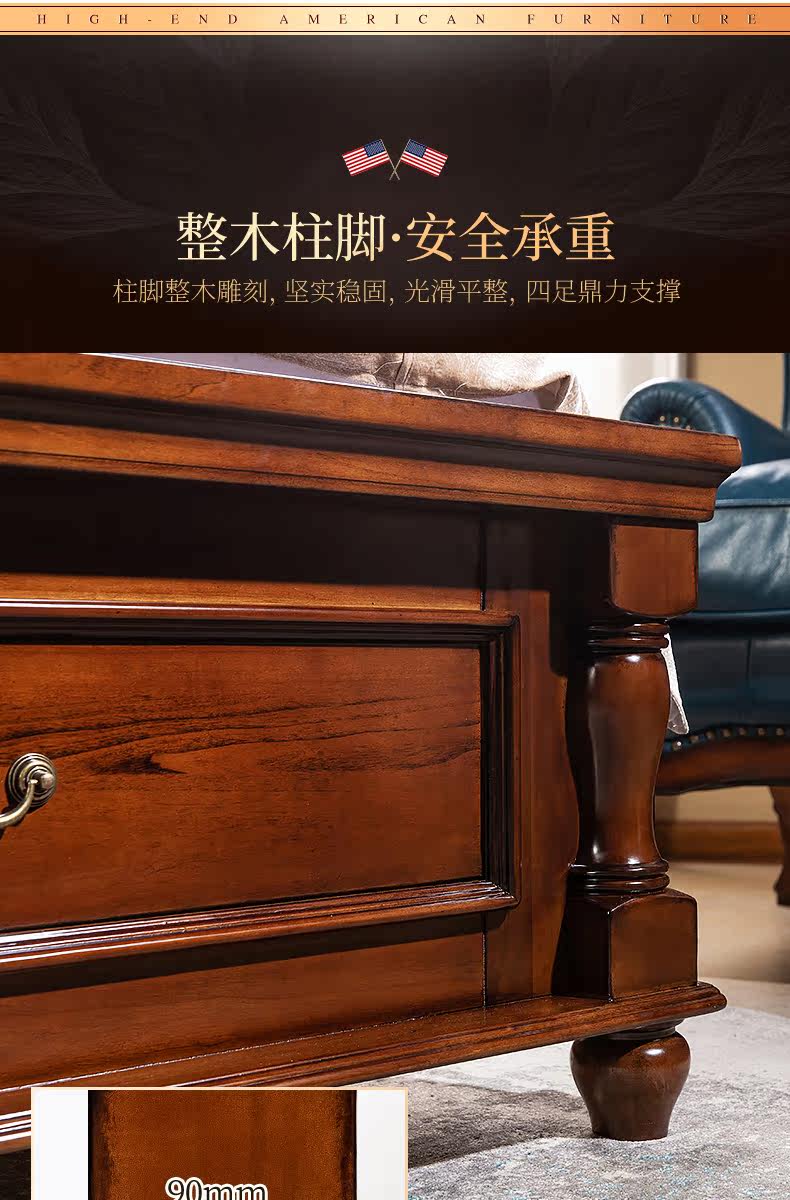 Кровать из массива дерева 别墅床高端美式真皮床主卧大床1米8实木软包床结婚家具复古双人床 Earl of San Benedetto