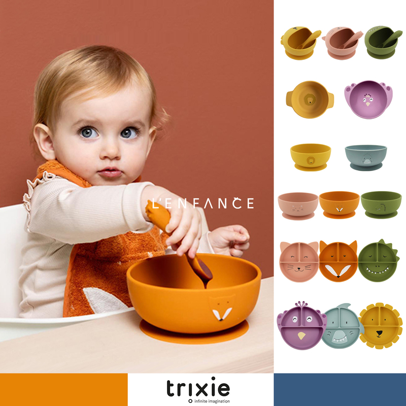10% off ■ Lenfance In-Stock Trixie Infant Silicone Divided Plate Bowl Spoon Set Supplementary Food Tableware