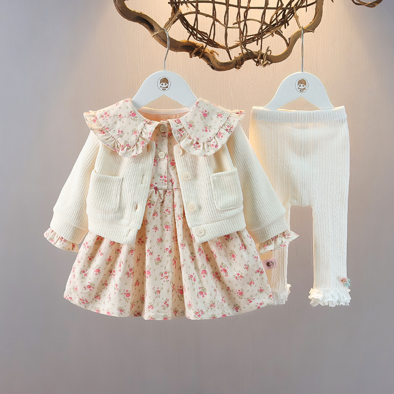 Girls' Floral Princess Dress Set, Autumn Clothing, Stylish Children's Dress, Baby Girl's Fashionable Spring and Autumn Baby Clothes