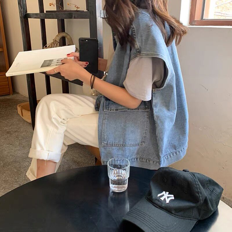 2022 autumn new style Xiaoxiangfeng layered outside wear vest denim vest women's spring and autumn net red vest vest top