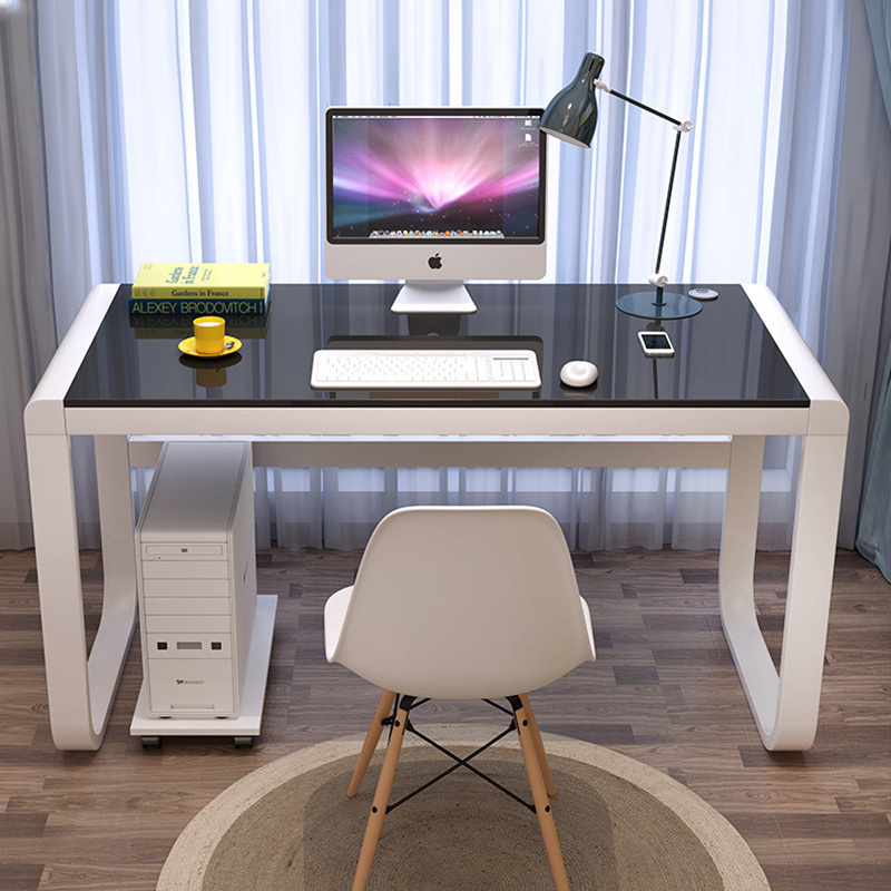 Home Desktop Computer Desk Tempered Glass Office Desk Modern Bedroom Small Apartment Study Desk Writing Desk Table