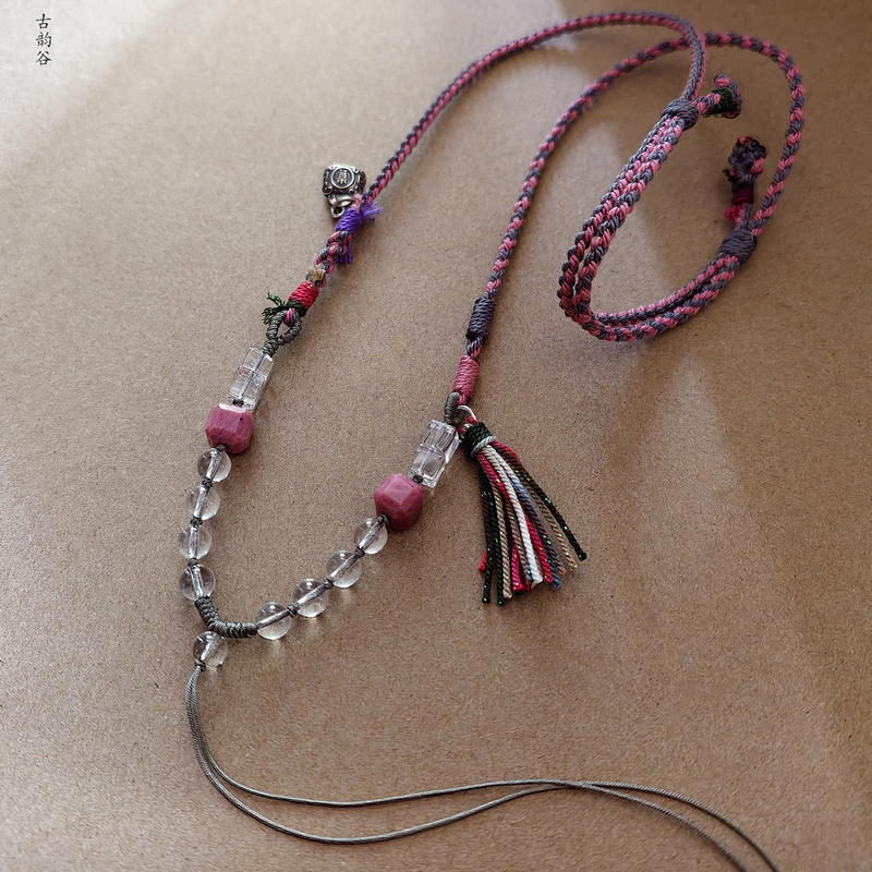 Original Natural White Crystal Bead Necklace Cord, Purely Hand-Woven, Adjustable Tassel Pendant Cord, DIY Craftsmanship Original Natural White Crystal Bead Necklace Cord, Purely Hand-Woven, Adjustable Tassel Pendant Cord, DIY Craftsmanship