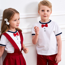 Kindergarten garden dress summer summer short sleeve back strap round neck sports suit cotton British primary school uniforms class uniforms