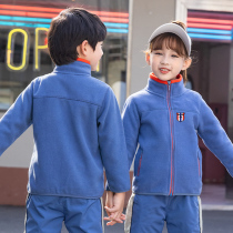 Kindergarten garden clothes spring and autumn winter clothes thick fleece blue Primary School uniforms childrens class clothes sportswear customization