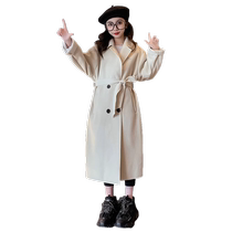 Trendy brand girls woolen coats autumn and winter clothing childrens fashionable double-sided cashmere coats for middle-aged and older children long coats